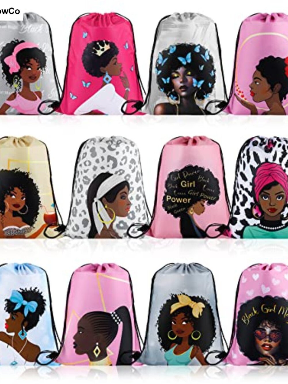 12 Pack Nylon Drawstring Backpack Gym Bags African Print Art Design